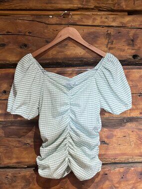 San Francisco Gingham Ruched Puff Sleeve Top